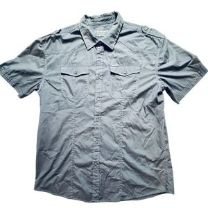 Vtg Ecko Unltd Men's 2XL Gray S/S Y2K Button-Down Shirt Casual military epaulets